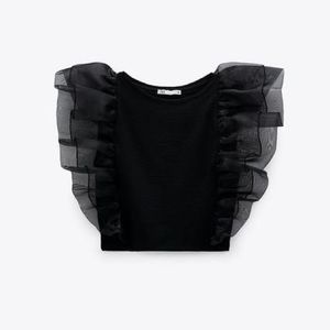Zara black ruffle organza crop top